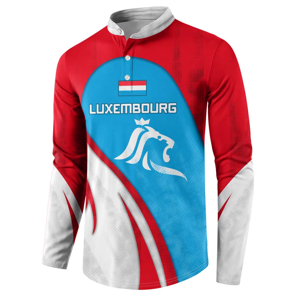 Luxembourg Button Sweatshirt with National Flag Colors and White Lion Crest Design