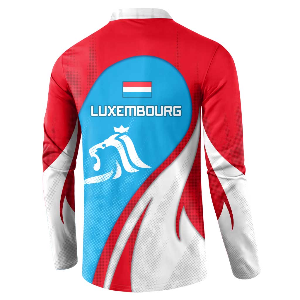Luxembourg Button Sweatshirt with National Flag Colors and White Lion Crest Design