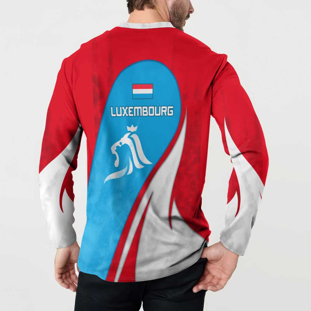 Luxembourg Button Sweatshirt with National Flag Colors and White Lion Crest Design