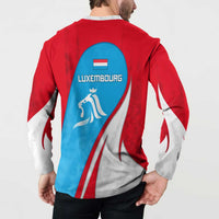 Luxembourg Button Sweatshirt with National Flag Colors and White Lion Crest Design