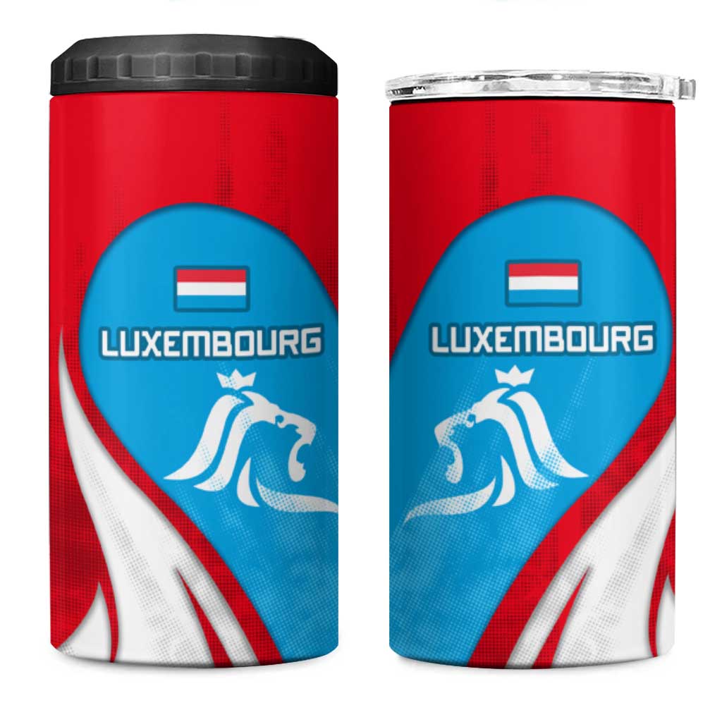 Luxembourg 4 in 1 Can Cooler Tumbler with National Flag Colors and White Lion Crest Design