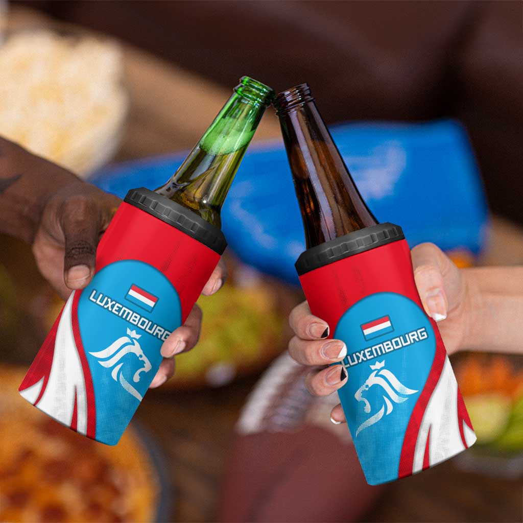 Luxembourg 4 in 1 Can Cooler Tumbler with National Flag Colors and White Lion Crest Design