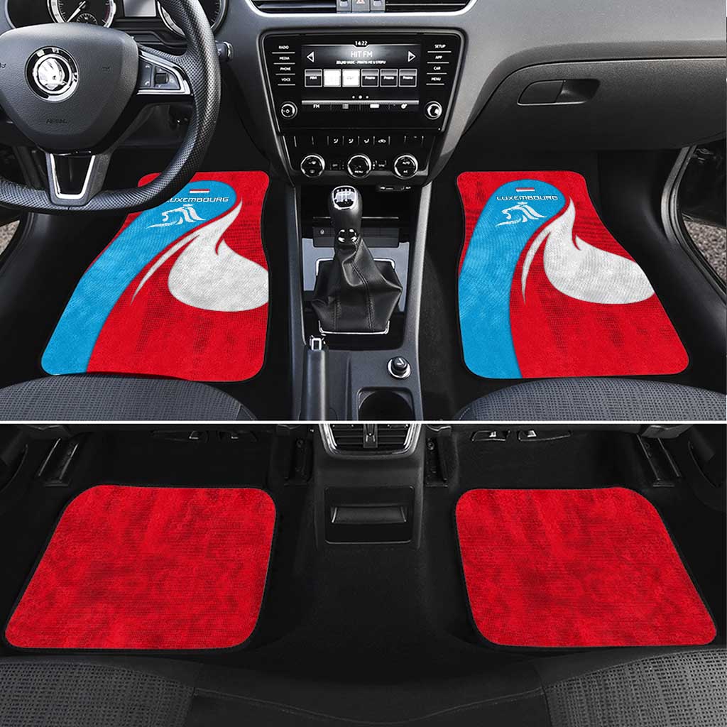 Luxembourg Car Mats with National Flag Colors and White Lion Crest Design
