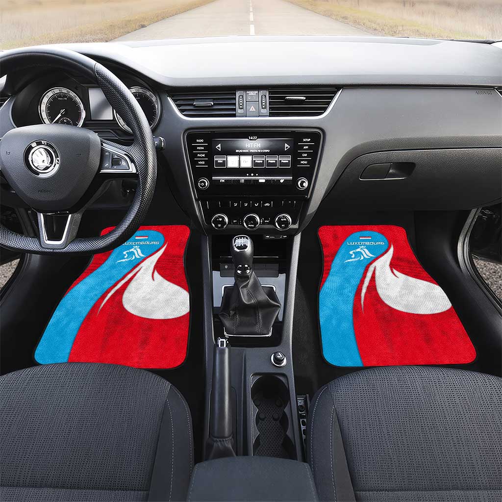 Luxembourg Car Mats with National Flag Colors and White Lion Crest Design