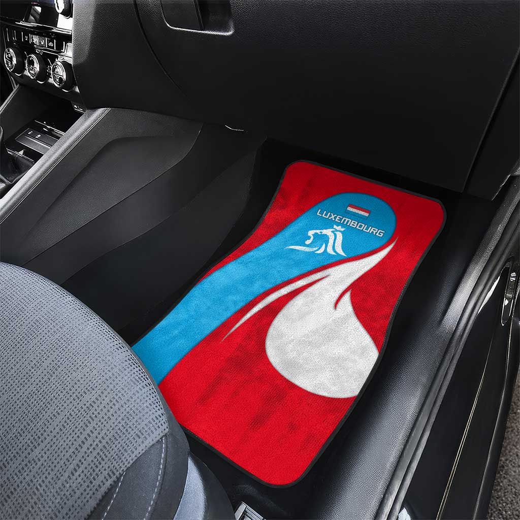 Luxembourg Car Mats with National Flag Colors and White Lion Crest Design