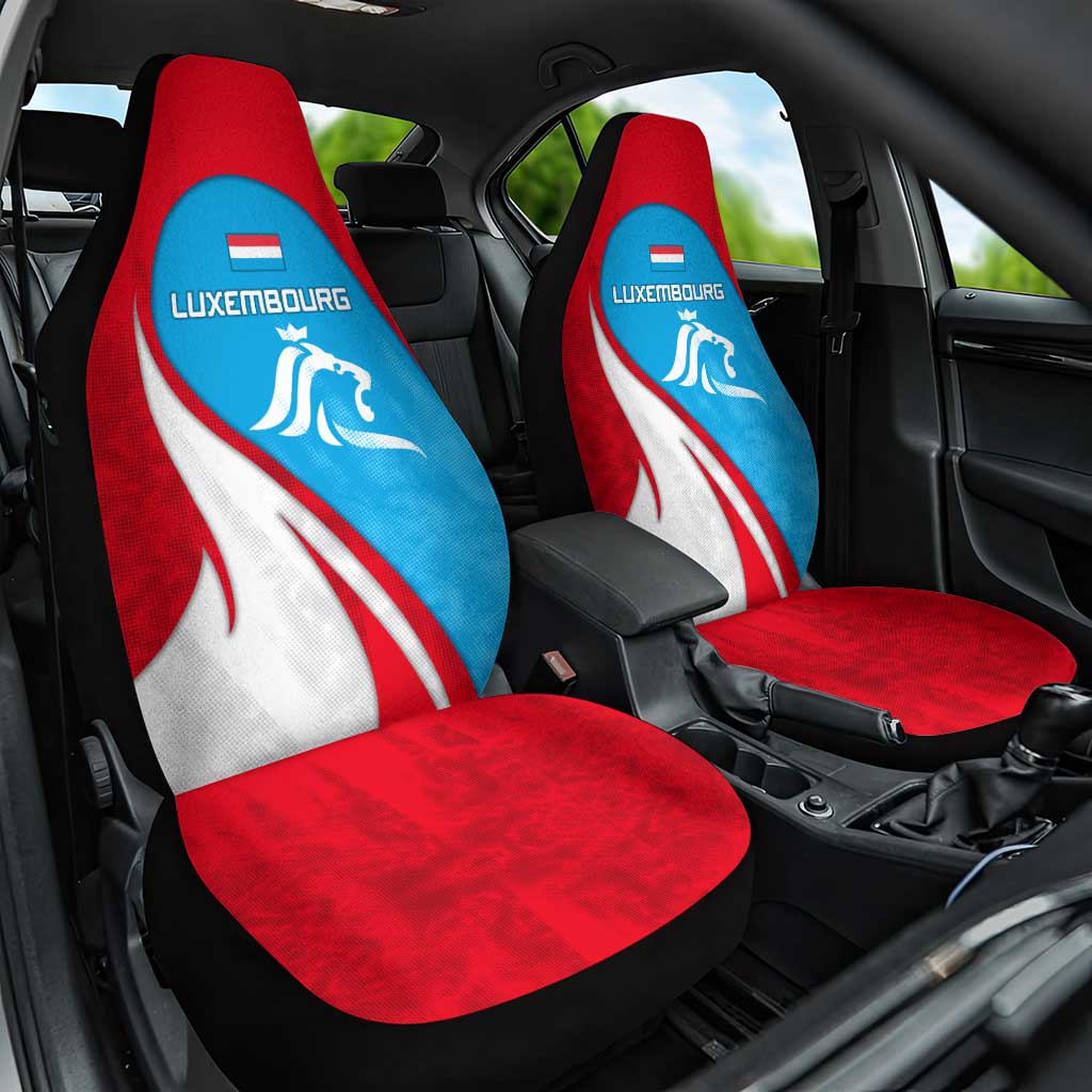 Luxembourg Car Seat Cover with National Flag Colors and White Lion Crest Design