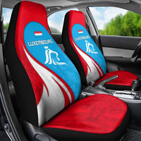 Luxembourg Car Seat Cover with National Flag Colors and White Lion Crest Design