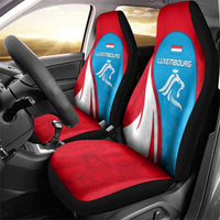 Luxembourg Car Seat Cover with National Flag Colors and White Lion Crest Design