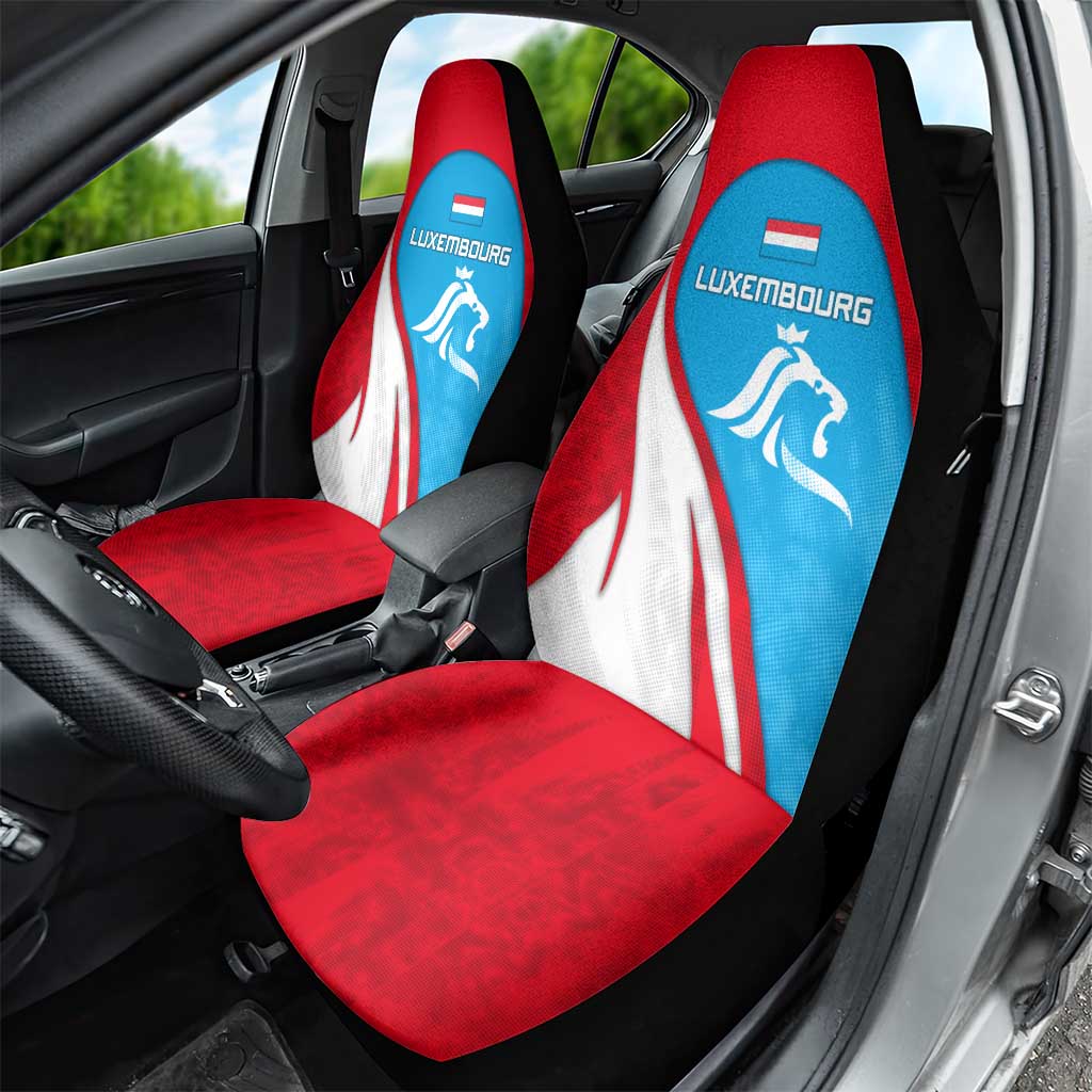 Luxembourg Car Seat Cover with National Flag Colors and White Lion Crest Design