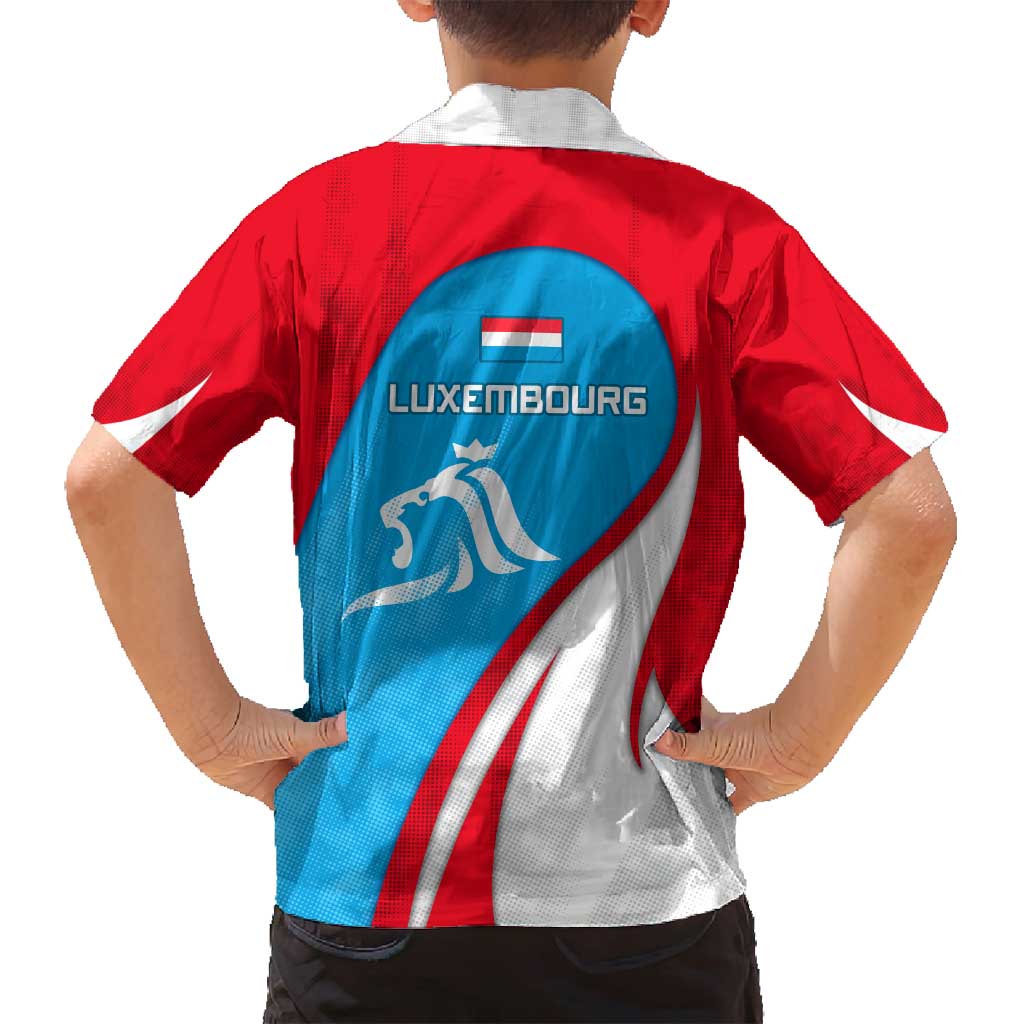 Luxembourg Family Matching Long Sleeve Bodycon Dress and Hawaiian Shirt with National Flag Colors and White Lion Crest Design