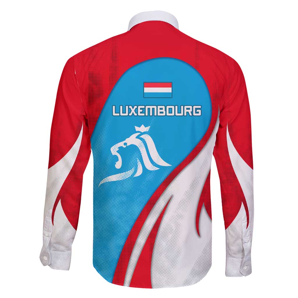 Luxembourg Family Matching Long Sleeve Bodycon Dress and Hawaiian Shirt with National Flag Colors and White Lion Crest Design