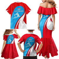 Luxembourg Family Matching Mermaid Dress and Hawaiian Shirt with National Flag Colors and White Lion Crest Design