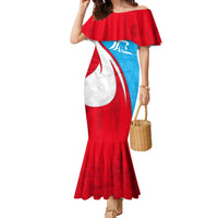 Luxembourg Family Matching Mermaid Dress and Hawaiian Shirt with National Flag Colors and White Lion Crest Design