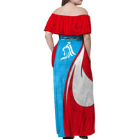 Luxembourg Family Matching Off Shoulder Maxi Dress and Hawaiian Shirt with National Flag Colors and White Lion Crest Design