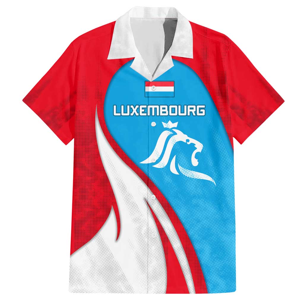 Luxembourg Family Matching Short Sleeve Bodycon Dress and Hawaiian Shirt with National Flag Colors and White Lion Crest Design