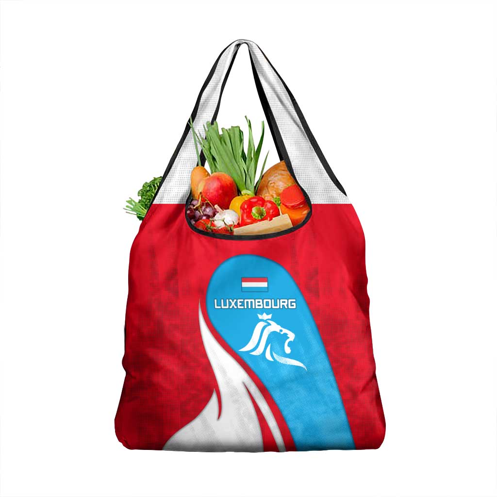 Luxembourg Grocery Bag with National Flag Colors and White Lion Crest Design