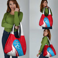 Luxembourg Grocery Bag with National Flag Colors and White Lion Crest Design