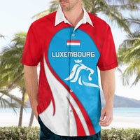 Luxembourg Hawaiian Shirt with National Flag Colors and White Lion Crest Design