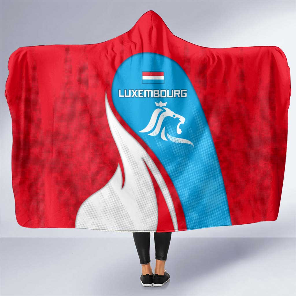 Luxembourg Hooded Blanket with National Flag Colors and White Lion Crest Design
