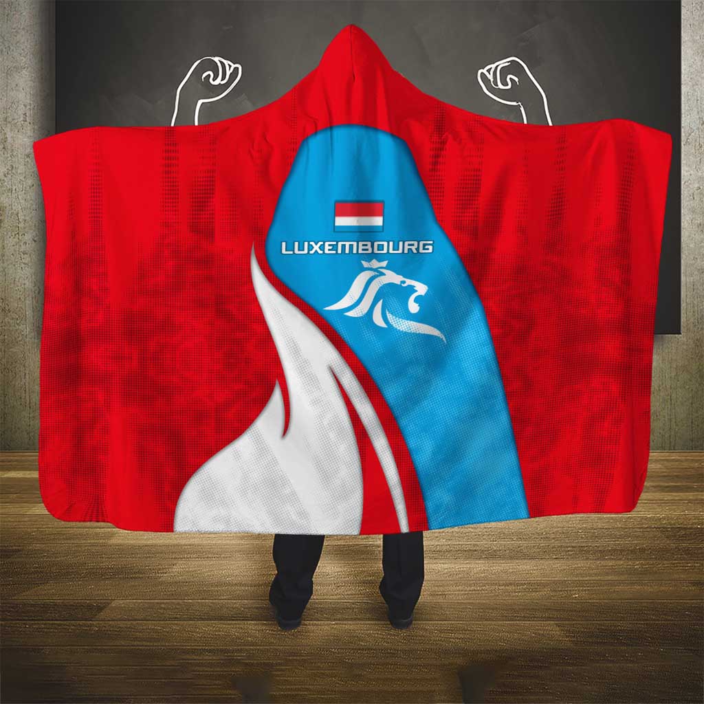 Luxembourg Hooded Blanket with National Flag Colors and White Lion Crest Design