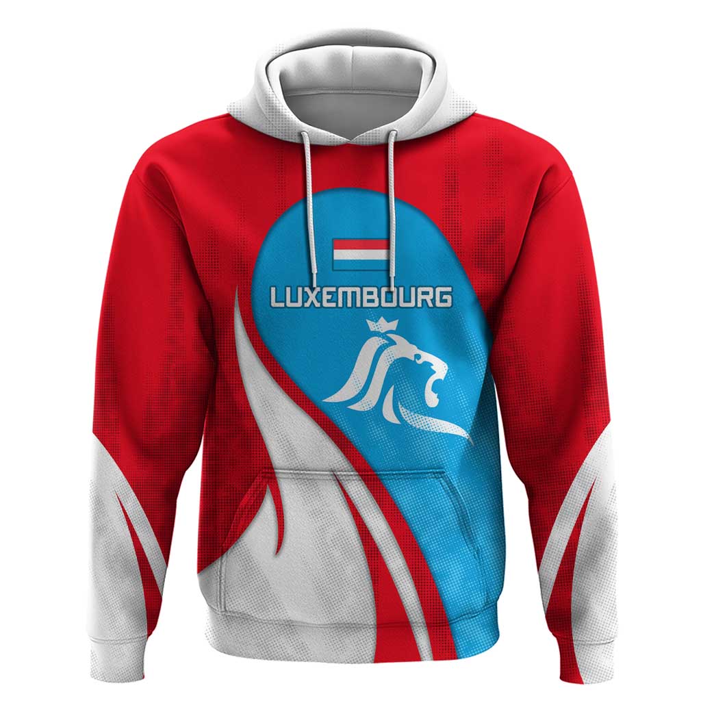 Luxembourg Hoodie with National Flag Colors and White Lion Crest Design