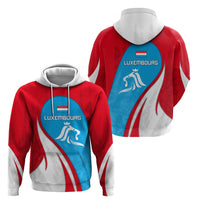 Luxembourg Hoodie with National Flag Colors and White Lion Crest Design
