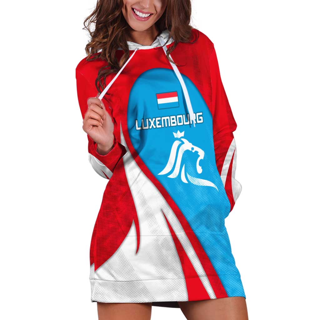 Luxembourg Hoodie Dress with National Flag Colors and White Lion Crest Design