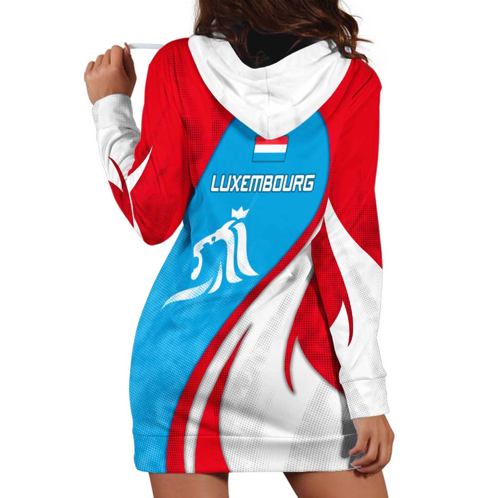 Luxembourg Hoodie Dress with National Flag Colors and White Lion Crest Design