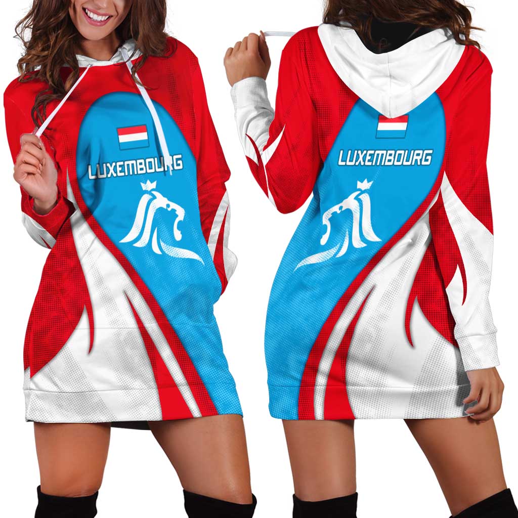 Luxembourg Hoodie Dress with National Flag Colors and White Lion Crest Design