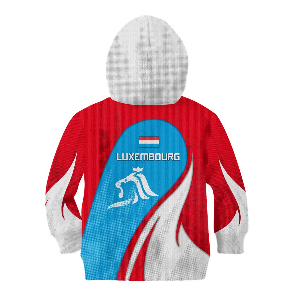 Luxembourg Kid Hoodie with National Flag Colors and White Lion Crest Design