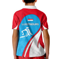 Luxembourg Kid Polo Shirt with National Flag Colors and White Lion Crest Design