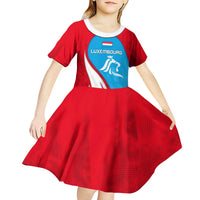 Luxembourg Kid Short Sleeve Dress with National Flag Colors and White Lion Crest Design