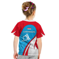 Luxembourg Kid T Shirt with National Flag Colors and White Lion Crest Design