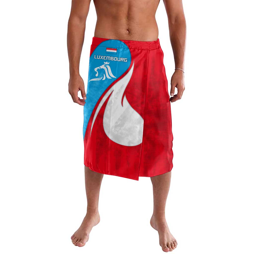 Luxembourg Lavalava with National Flag Colors and White Lion Crest Design