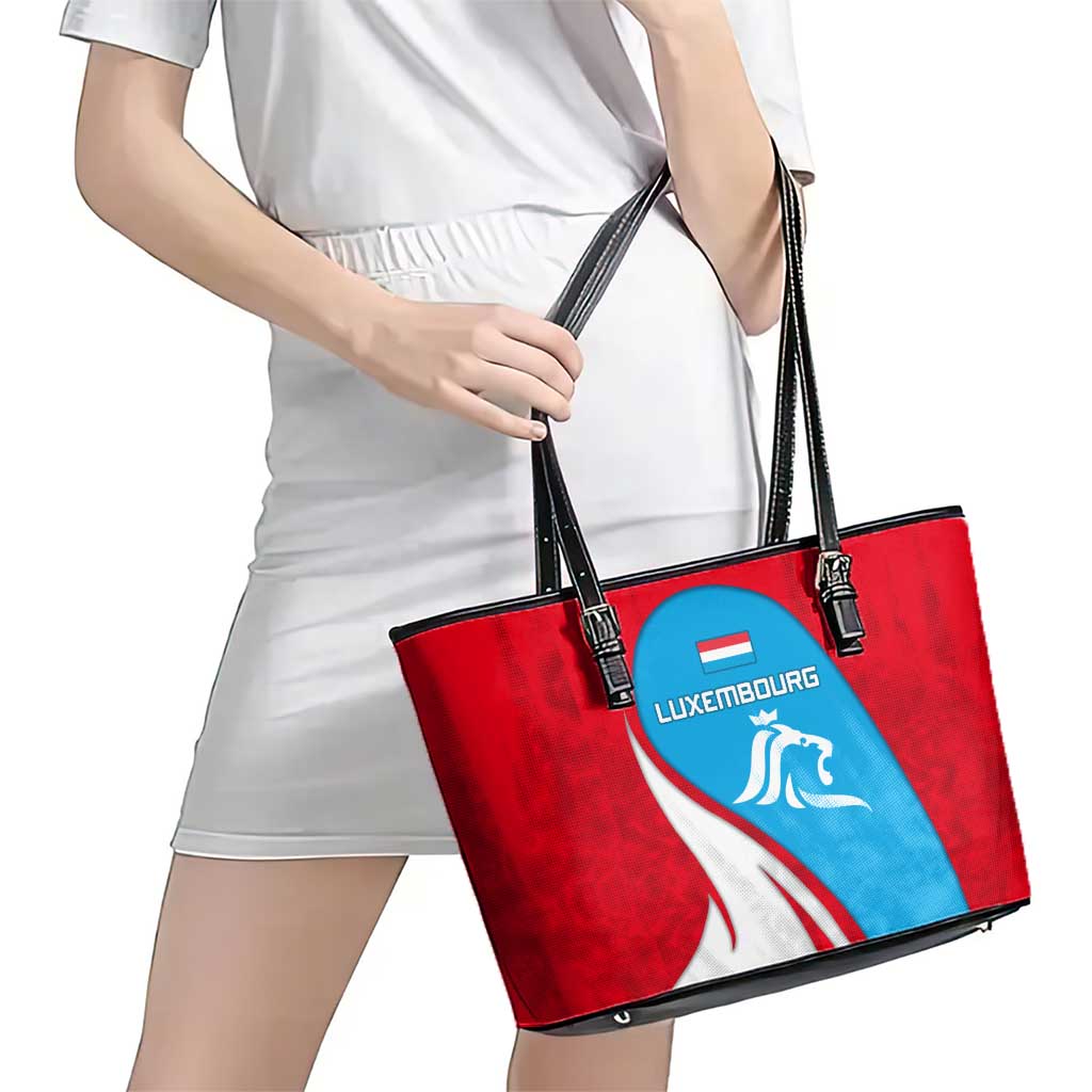 Luxembourg Leather Tote Bag with National Flag Colors and White Lion Crest Design