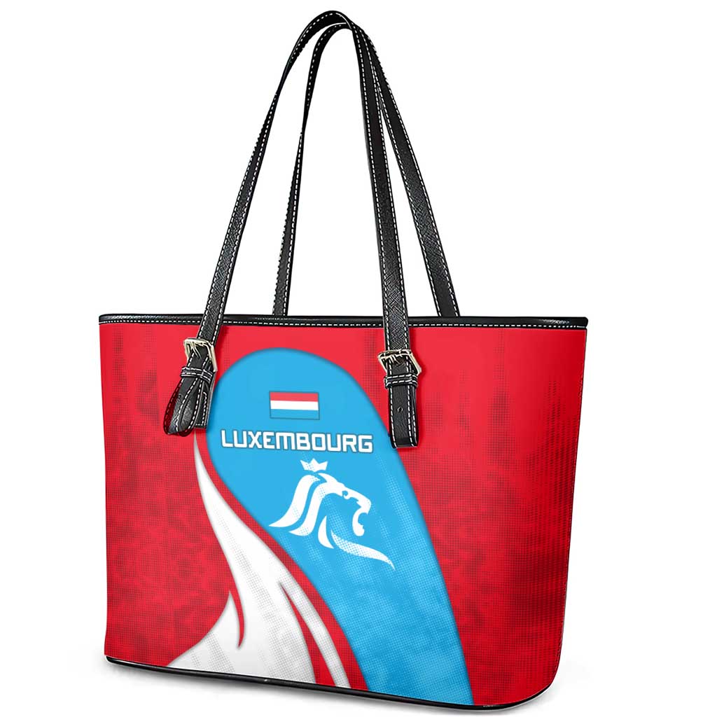 Luxembourg Leather Tote Bag with National Flag Colors and White Lion Crest Design