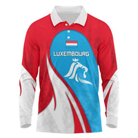 Luxembourg Long Sleeve Polo Shirt with National Flag Colors and White Lion Crest Design