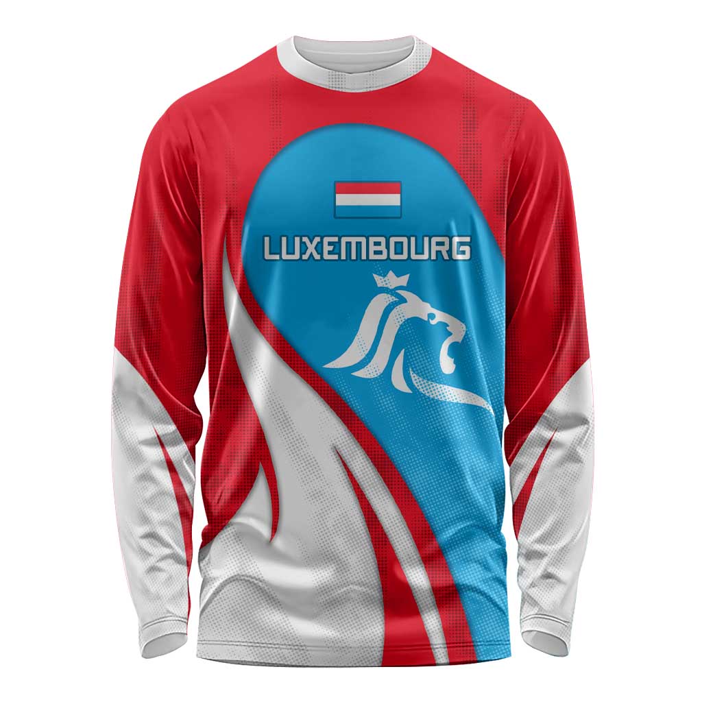 Luxembourg Long Sleeve Shirt with National Flag Colors and White Lion Crest Design