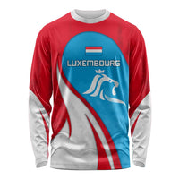 Luxembourg Long Sleeve Shirt with National Flag Colors and White Lion Crest Design