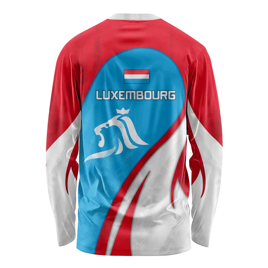 Luxembourg Long Sleeve Shirt with National Flag Colors and White Lion Crest Design
