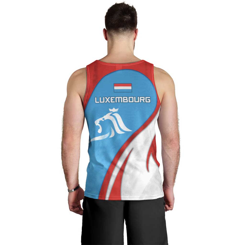 Luxembourg Men Tank Top with National Flag Colors and White Lion Crest Design