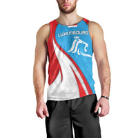 Luxembourg Men Tank Top with National Flag Colors and White Lion Crest Design
