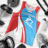 Luxembourg Men Tank Top with National Flag Colors and White Lion Crest Design