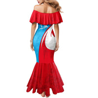 Luxembourg Mermaid Dress with National Flag Colors and White Lion Crest Design