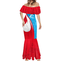 Luxembourg Mermaid Dress with National Flag Colors and White Lion Crest Design
