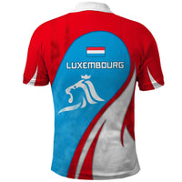 Luxembourg Polo Shirt with National Flag Colors and White Lion Crest Design