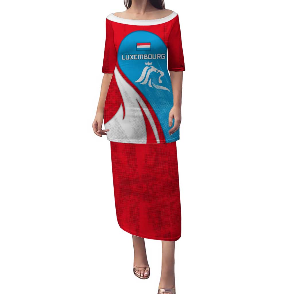 Luxembourg Puletasi with National Flag Colors and White Lion Crest Design