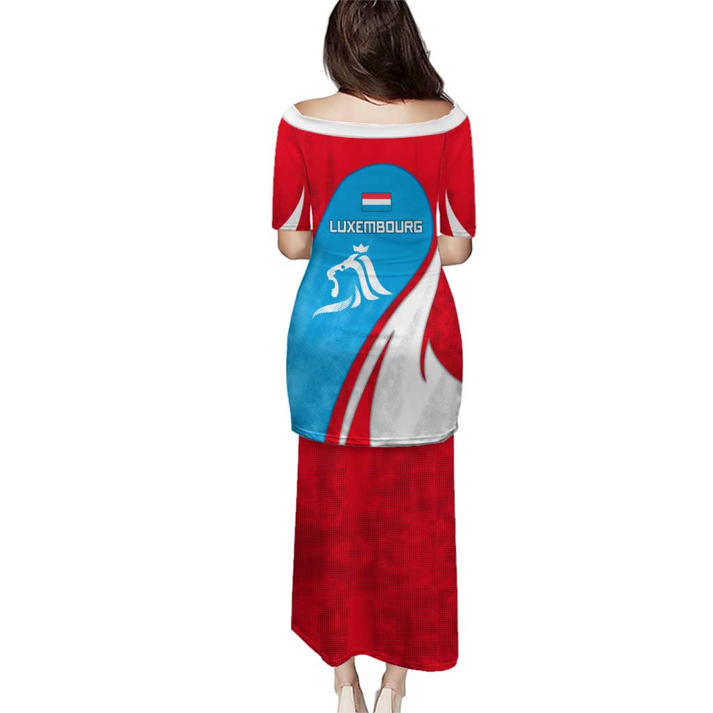 Luxembourg Puletasi with National Flag Colors and White Lion Crest Design