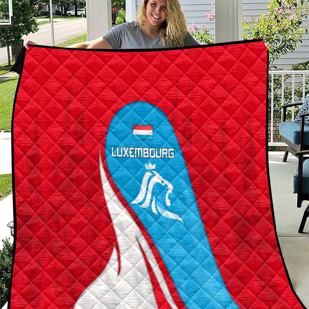 Luxembourg Quilt with National Flag Colors and White Lion Crest Design