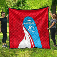 Luxembourg Quilt with National Flag Colors and White Lion Crest Design